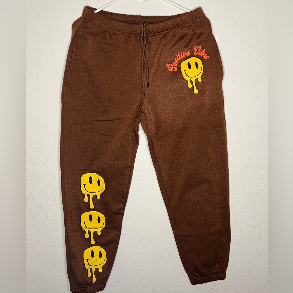 Positive Vibes Brown Melting Happy Face Sweatpants
